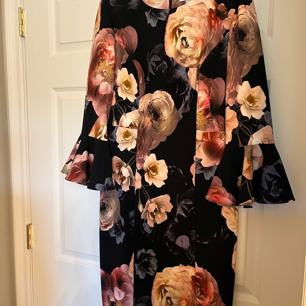 Joseph Ribkoff Orange Red Sheath Dress Bell Sleeves